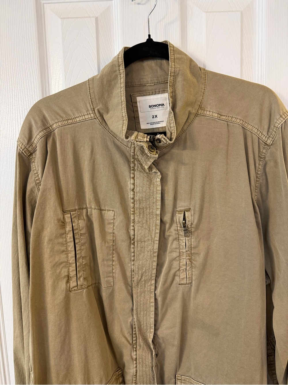 Sonoma Women’s 2X Tan Utility Shirt Jacket Cotton Stretch Shacket Plus Size - Picture 2 of 5